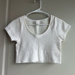 aerie White Ribbed Scoop-Neck Crop Top